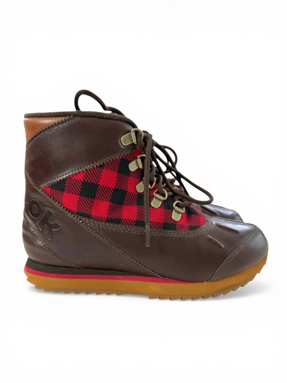 Reebok CR1 Sample High Top Brown Leather Plaid Lace-Up Ankle Sneaker Boot Size 7